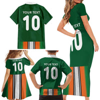Custom Ivory Coast National Football Family Matching Short Sleeve Bodycon Dress and Hawaiian Shirt Les Elephants-Striped Sport Style - Wonder Print Shop