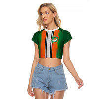 Custom Ivory Coast National Football Raglan Cropped T Shirt Les Elephants-Striped Sport Style - Wonder Print Shop