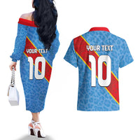 Custom DR Congo National Football Couples Matching Off The Shoulder Long Sleeve Dress and Hawaiian Shirt Leopards Power - Wonder Print Shop