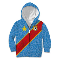 Custom DR Congo National Football Kid Hoodie Leopards Power - Wonder Print Shop