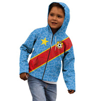 Custom DR Congo National Football Kid Hoodie Leopards Power - Wonder Print Shop