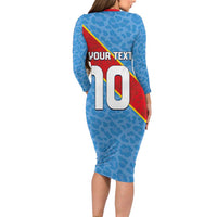 Custom DR Congo National Football Long Sleeve Bodycon Dress Leopards Power - Wonder Print Shop