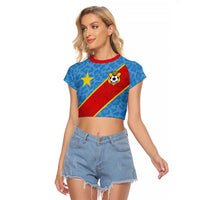 Custom DR Congo National Football Raglan Cropped T Shirt Leopards Power - Wonder Print Shop