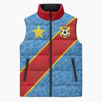 Custom DR Congo National Football Sleeveless Puffer Jacket Leopards Power - Wonder Print Shop