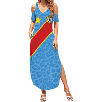 Custom DR Congo National Football Summer Maxi Dress Leopards Power - Wonder Print Shop