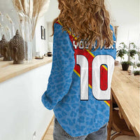 Custom DR Congo National Football Women Casual Shirt Leopards Power - Wonder Print Shop