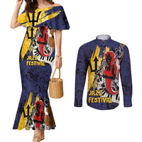 Barbados Jazz Festival - Abstract Jazz Art Couples Matching Mermaid Dress and Long Sleeve Button Shirt
