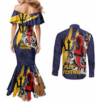 Barbados Jazz Festival - Abstract Jazz Art Couples Matching Mermaid Dress and Long Sleeve Button Shirt