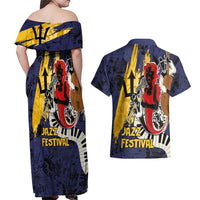 Barbados Jazz Festival - Abstract Jazz Art Couples Matching Off Shoulder Maxi Dress and Hawaiian Shirt
