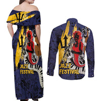 Barbados Jazz Festival - Abstract Jazz Art Couples Matching Off Shoulder Maxi Dress and Long Sleeve Button Shirt