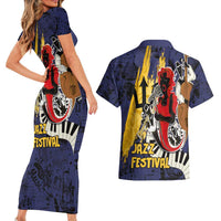 Barbados Jazz Festival - Abstract Jazz Art Couples Matching Short Sleeve Bodycon Dress and Hawaiian Shirt