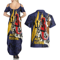 Barbados Jazz Festival - Abstract Jazz Art Couples Matching Summer Maxi Dress and Hawaiian Shirt