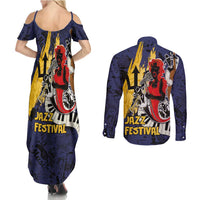 Barbados Jazz Festival - Abstract Jazz Art Couples Matching Summer Maxi Dress and Long Sleeve Button Shirt