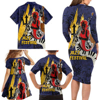 Barbados Jazz Festival - Abstract Jazz Art Family Matching Long Sleeve Bodycon Dress and Hawaiian Shirt - Wonder Print Shop