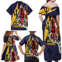Barbados Jazz Festival - Abstract Jazz Art Family Matching Off Shoulder Maxi Dress and Hawaiian Shirt - Wonder Print Shop