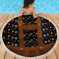 Traditional German Costume - Lederhosen Beach Blanket Folk Floral Pattern Style - Wonder Print Shop