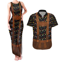 Traditional German Costume - Lederhosen Couples Matching Tank Maxi Dress and Hawaiian Shirt Folk Floral Pattern Style