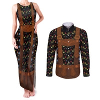 Traditional German Costume - Lederhosen Couples Matching Tank Maxi Dress and Long Sleeve Button Shirt Folk Floral Pattern Style
