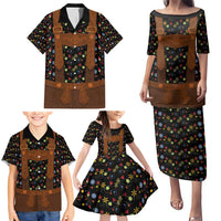 Traditional German Costume - Lederhosen Family Matching Puletasi and Hawaiian Shirt Folk Floral Pattern Style