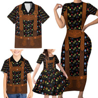 Traditional German Costume - Lederhosen Family Matching Short Sleeve Bodycon Dress and Hawaiian Shirt Folk Floral Pattern Style - Wonder Print Shop