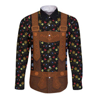 Traditional German Costume - Lederhosen Long Sleeve Button Shirt Folk Floral Pattern Style