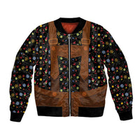 Traditional German Costume - Lederhosen Sleeve Zip Bomber Jacket Folk Floral Pattern Style - Wonder Print Shop