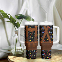 Traditional German Costume - Lederhosen Tumbler With Handle Folk Floral Pattern Style - Wonder Print Shop