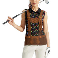 Traditional German Costume - Lederhosen Women Sleeveless Polo Shirt Folk Floral Pattern Style - Wonder Print Shop