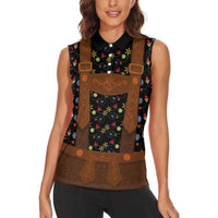Traditional German Costume - Lederhosen Women Sleeveless Polo Shirt Folk Floral Pattern Style - Wonder Print Shop