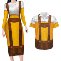 Traditional German Costume - Lederhosen Couples Matching Long Sleeve Bodycon Dress and Hawaiian Shirt Oktoberfest Beer Head Funny Style