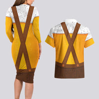 Traditional German Costume - Lederhosen Couples Matching Long Sleeve Bodycon Dress and Hawaiian Shirt Oktoberfest Beer Head Funny Style