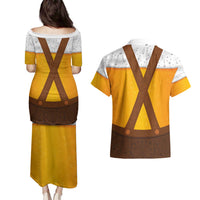 Traditional German Costume - Lederhosen Couples Matching Puletasi and Hawaiian Shirt Oktoberfest Beer Head Funny Style