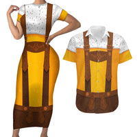 Traditional German Costume - Lederhosen Couples Matching Short Sleeve Bodycon Dress and Hawaiian Shirt Oktoberfest Beer Head Funny Style