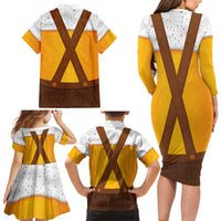 Traditional German Costume - Lederhosen Family Matching Long Sleeve Bodycon Dress and Hawaiian Shirt Oktoberfest Beer Head Funny Style - Wonder Print Shop