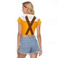 Traditional German Costume - Lederhosen Raglan Cropped T Shirt Oktoberfest Beer Head Funny Style - Wonder Print Shop