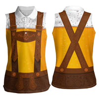 Traditional German Costume - Lederhosen Women Sleeveless Polo Shirt Oktoberfest Beer Head Funny Style - Wonder Print Shop