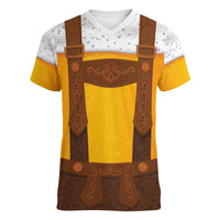 Traditional German Costume - Lederhosen Women V-Neck T-Shirt Oktoberfest Beer Head Funny Style - Wonder Print Shop
