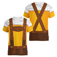 Traditional German Costume - Lederhosen Women V-Neck T-Shirt Oktoberfest Beer Head Funny Style - Wonder Print Shop