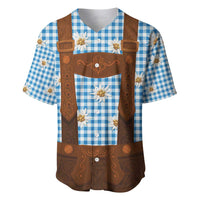Traditional German Costume - Lederhosen Baseball Jersey Blue Plaid Pattern with Edelweiss Flowers - Wonder Print Shop