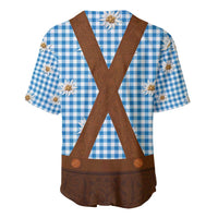 Traditional German Costume - Lederhosen Baseball Jersey Blue Plaid Pattern with Edelweiss Flowers - Wonder Print Shop