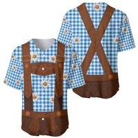 Traditional German Costume - Lederhosen Baseball Jersey Blue Plaid Pattern with Edelweiss Flowers - Wonder Print Shop