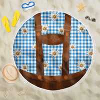 Traditional German Costume - Lederhosen Beach Blanket Blue Plaid Pattern with Edelweiss Flowers - Wonder Print Shop