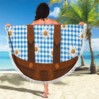 Traditional German Costume - Lederhosen Beach Blanket Blue Plaid Pattern with Edelweiss Flowers - Wonder Print Shop