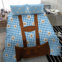 Traditional German Costume - Lederhosen Bedding Set Blue Plaid Pattern with Edelweiss Flowers - Wonder Print Shop