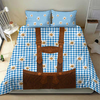 Traditional German Costume - Lederhosen Bedding Set Blue Plaid Pattern with Edelweiss Flowers - Wonder Print Shop