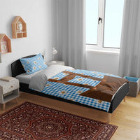 Traditional German Costume - Lederhosen Bedding Set Blue Plaid Pattern with Edelweiss Flowers - Wonder Print Shop