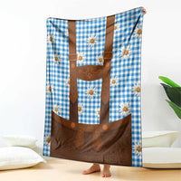 Traditional German Costume - Lederhosen Blanket Blue Plaid Pattern with Edelweiss Flowers