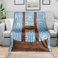 Traditional German Costume - Lederhosen Blanket Blue Plaid Pattern with Edelweiss Flowers