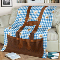Traditional German Costume - Lederhosen Blanket Blue Plaid Pattern with Edelweiss Flowers