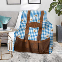 Traditional German Costume - Lederhosen Blanket Blue Plaid Pattern with Edelweiss Flowers